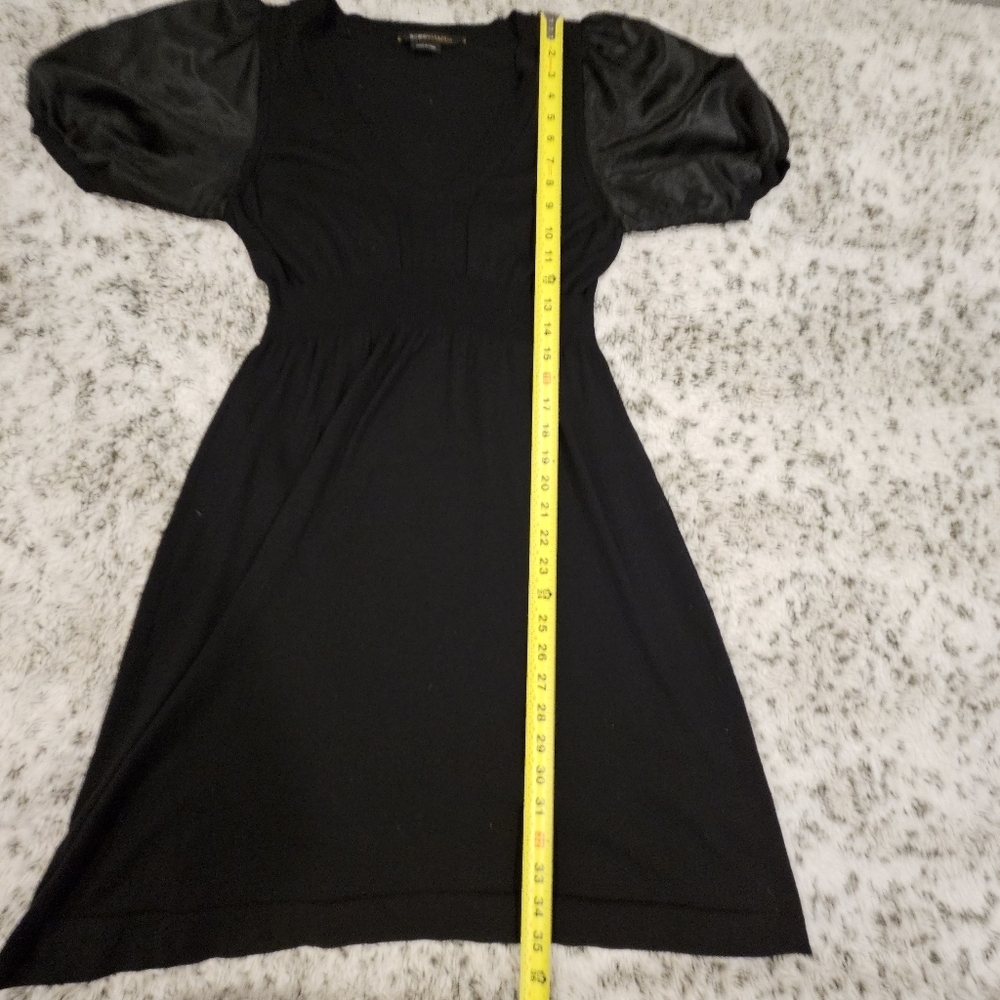 BCBGMaxazria SZ S Black Silk Mini Dress Puff Short Sleeve Babydoll Romantic - Picture 10 of 10